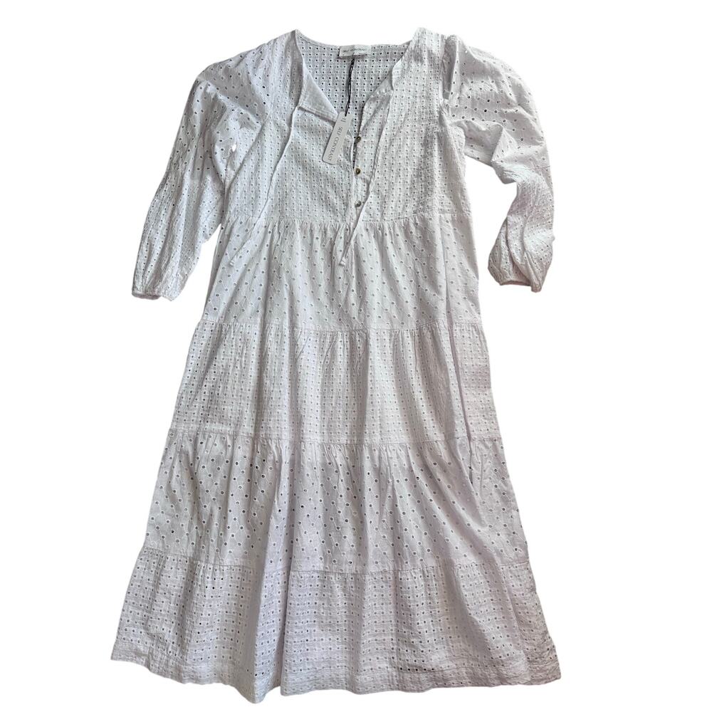 Self Contrast White Eyelet Tiered Maxi Dress Medium New